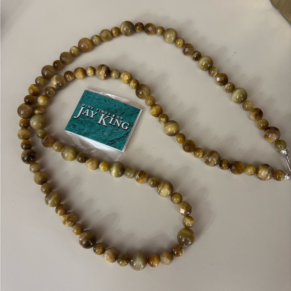 Jay King DTR Tiger’s Eye Long Necklace 35”+ Golden Brown Gemstone Sterling 925